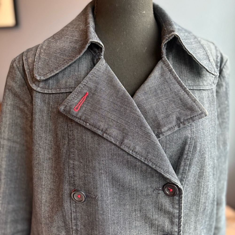 LOFT Vintage Dark Wash Denim Style Double-Breasted Pea Coat with Pockets - Picture 16 of 17